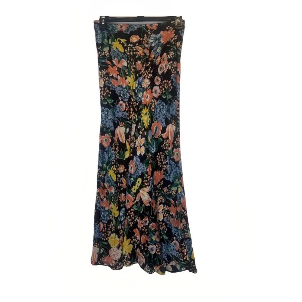 Anthropologie Maeve‎ Women’s Florence Bias Vibrant Floral Maxi Satin Skirt Sz XS